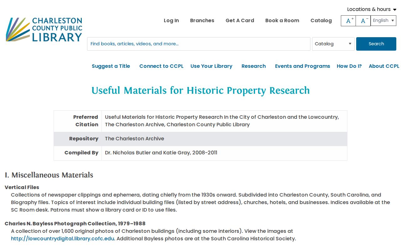 Charleston past-resident resources in CCPL historic-property research