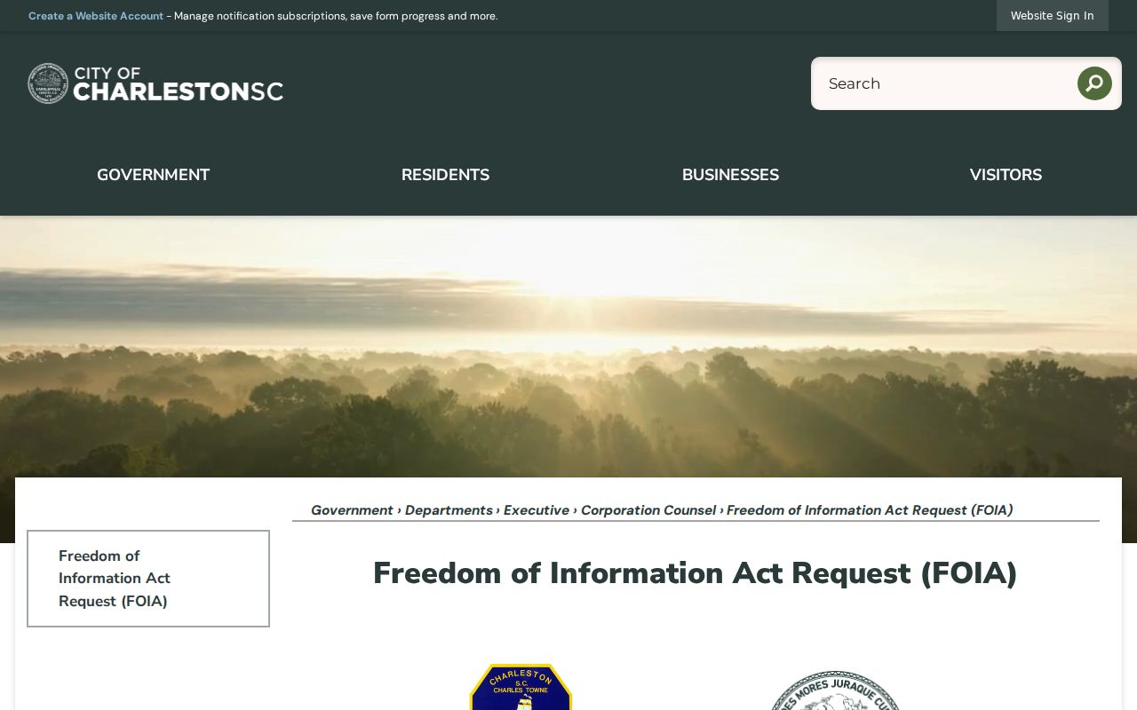 Charleston residents directory City FOIA request route
