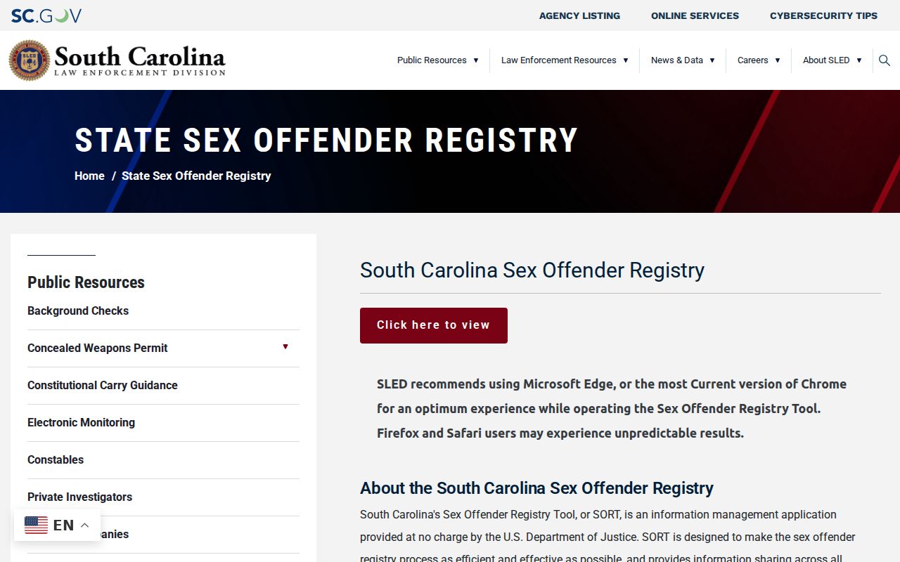 Charleston resident lookup South Carolina state registry official landing page